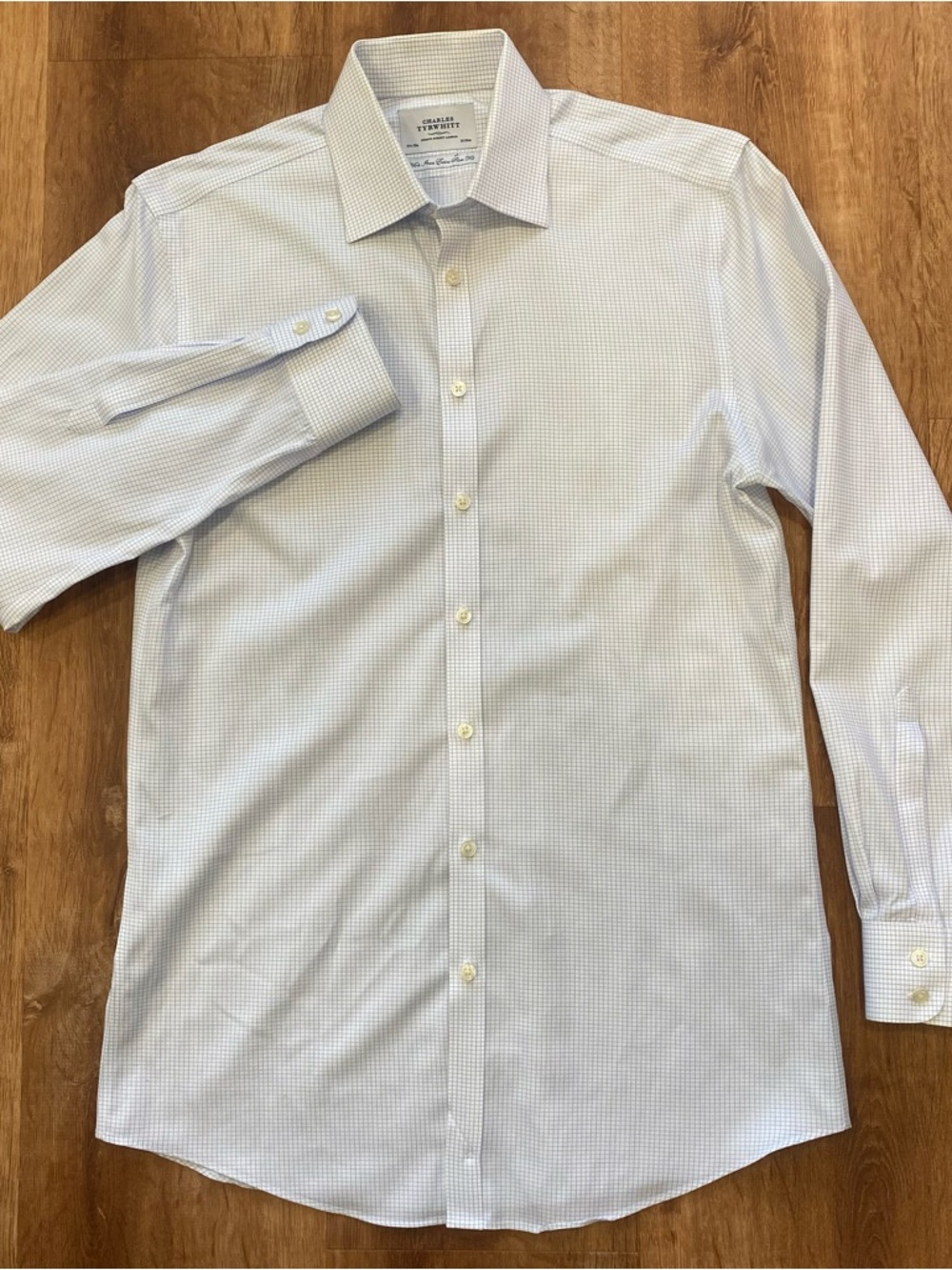 Charles Tyrwhitt Blue and White Micro-Check Dress Shirt Mens 15.5/35 Extra Slim - Picture 2 of 8